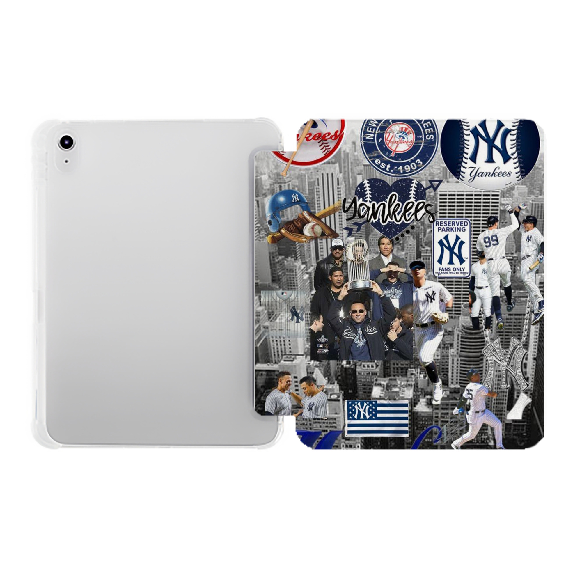 New York Yankees 199 Premium Tri-Fold PU Leather & Silicone IPad Case With Pencil Slot – Fits 9.5,10.5,10.9 – Adjustable Stand, Slim, Protective